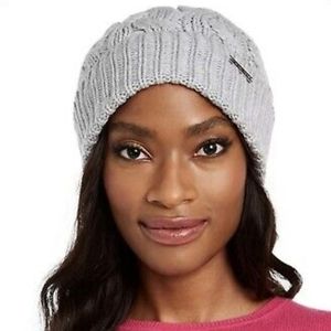 💫MICHAEL KORS Cable Knit Fleece Lined Cuffed Beanie Hat, Gray